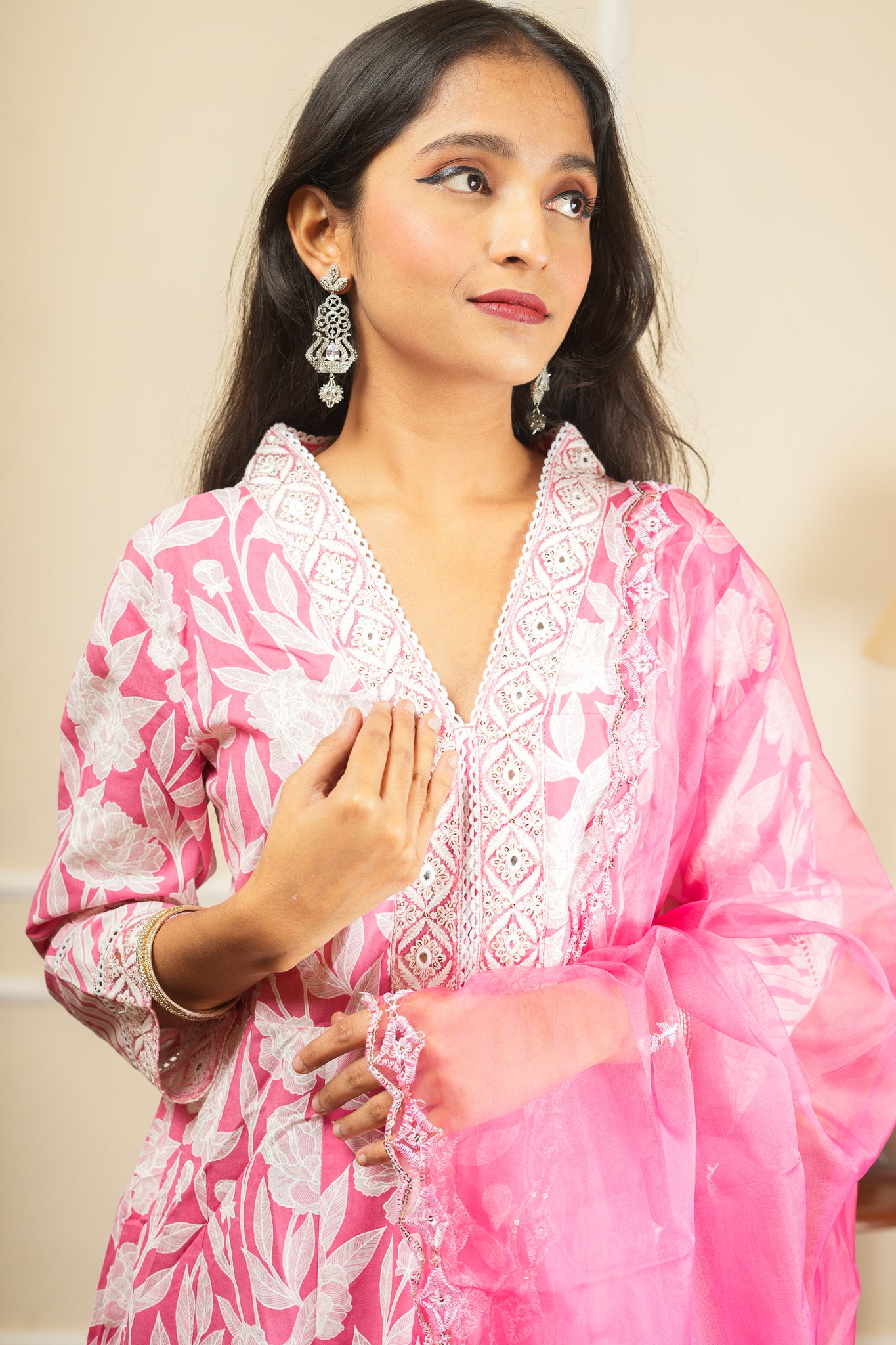 Gulab Dhara Kurta Set With Dupatta - Pink