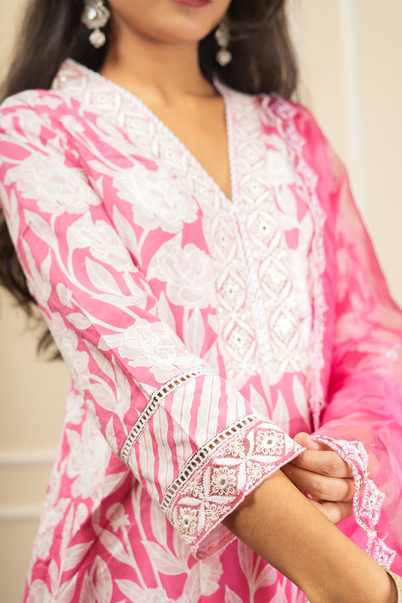 Gulab Dhara Kurta Set With Dupatta - Pink