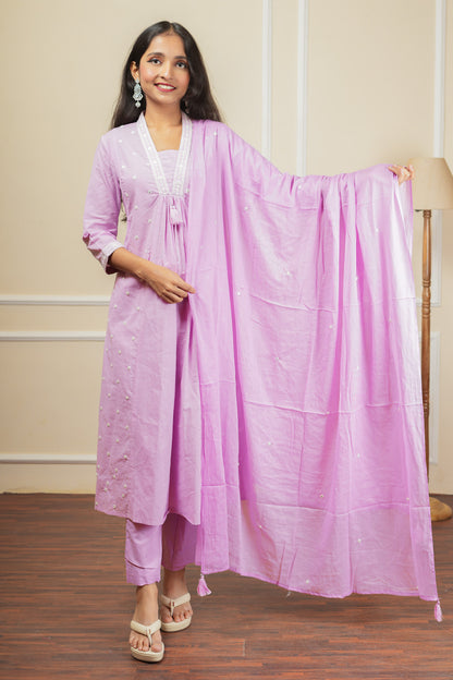 Anya Kurta Set With Dupatta - Lavender