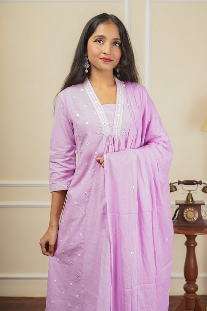 Anya Kurta Set With Dupatta - Lavender