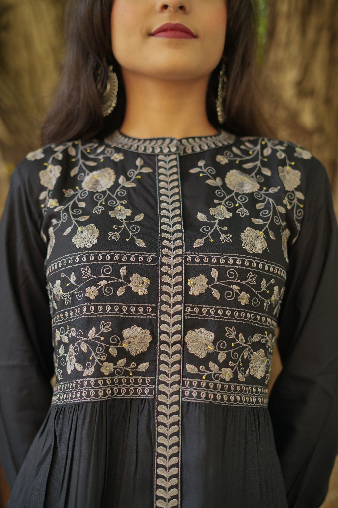 Floral Grace Peplum Kurti - Black