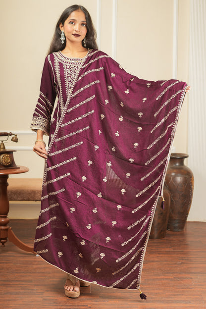 Apsara's Nirvana Kurta Set With Dupatta - Dark Wine