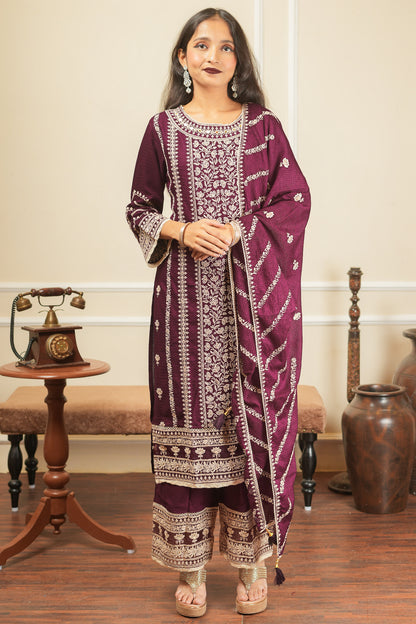 Apsara's Nirvana Kurta Set With Dupatta - Dark Wine