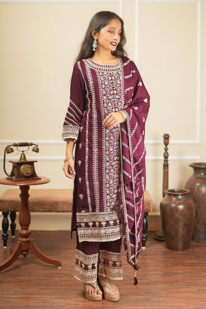 Apsara's Nirvana Kurta Set With Dupatta - Dark Wine