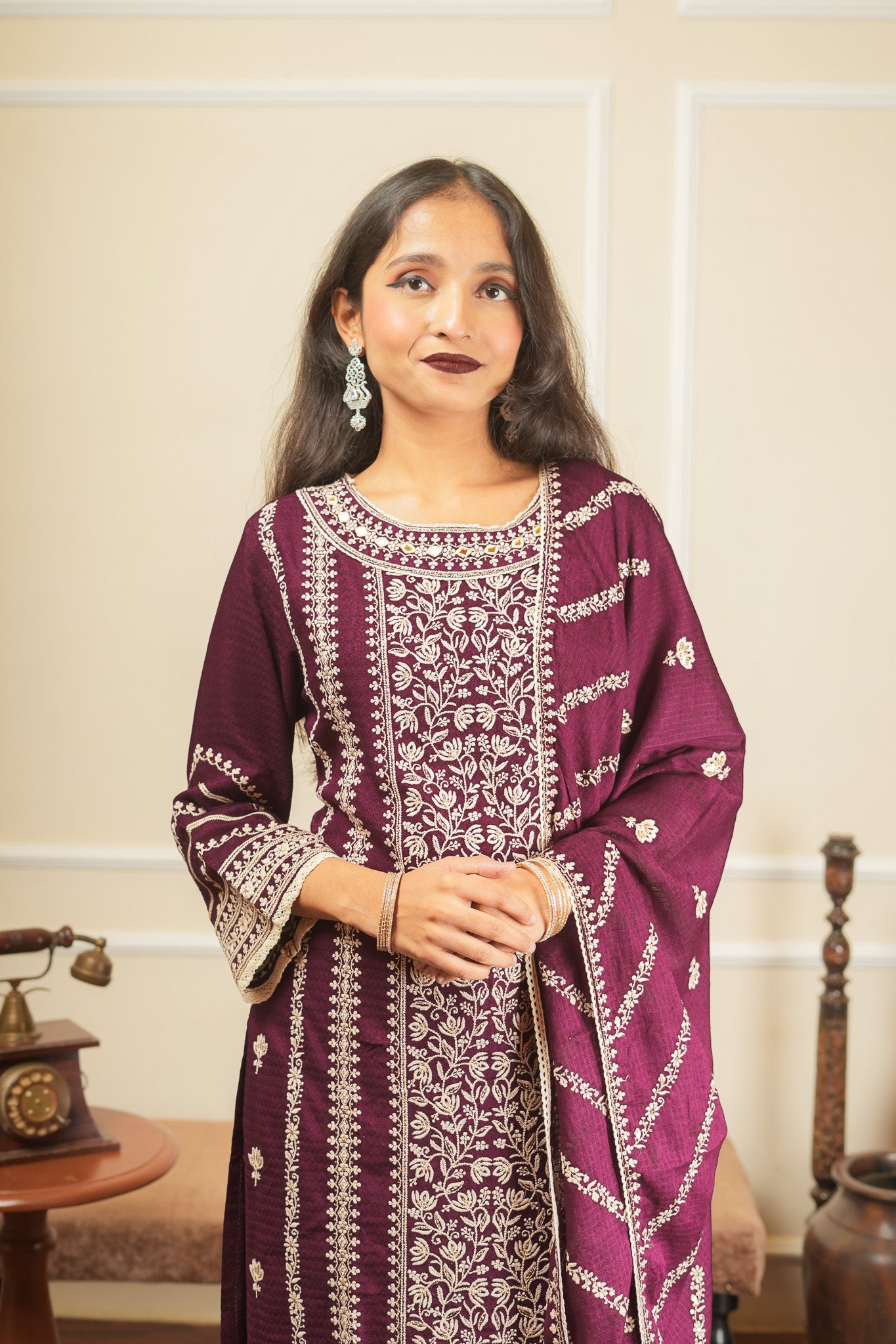 Apsara's Nirvana Kurta Set With Dupatta - Dark Wine