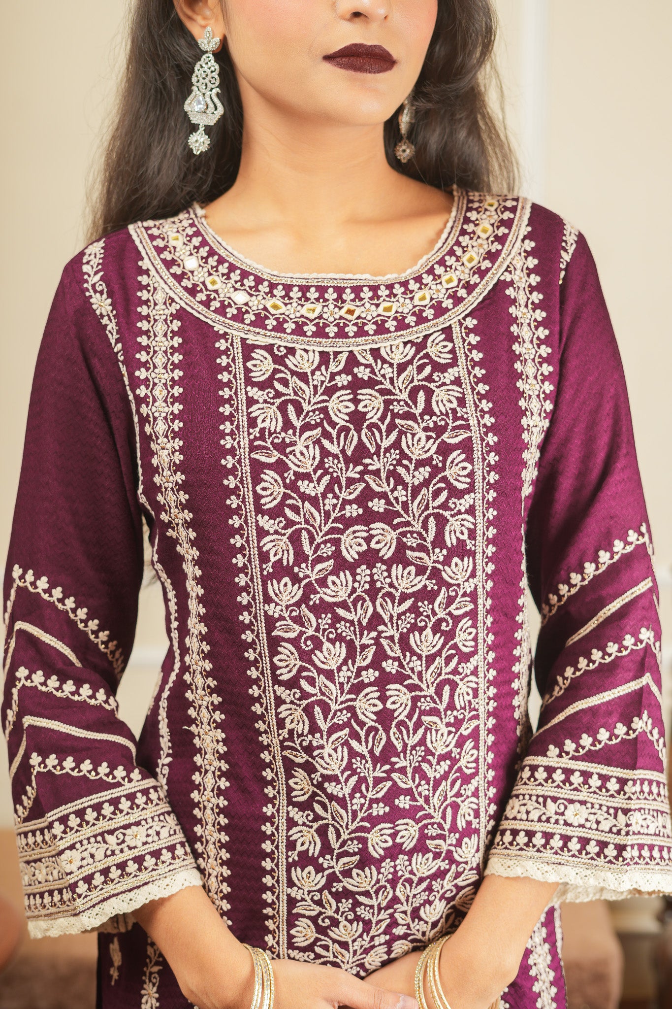 Apsara's Nirvana Kurta Set With Dupatta - Dark Wine