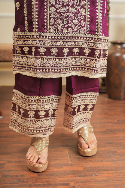 Apsara's Nirvana Kurta Set With Dupatta - Dark Wine