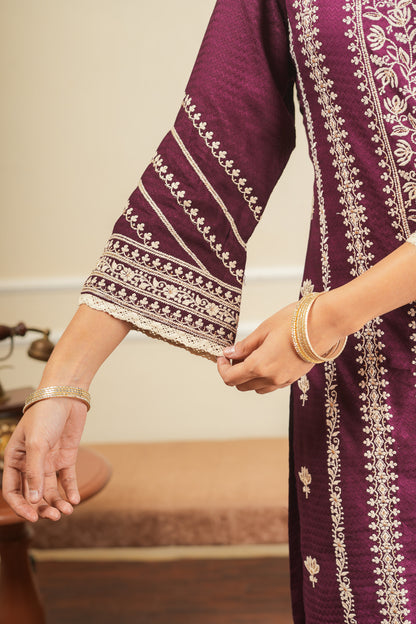 Apsara's Nirvana Kurta Set With Dupatta - Dark Wine