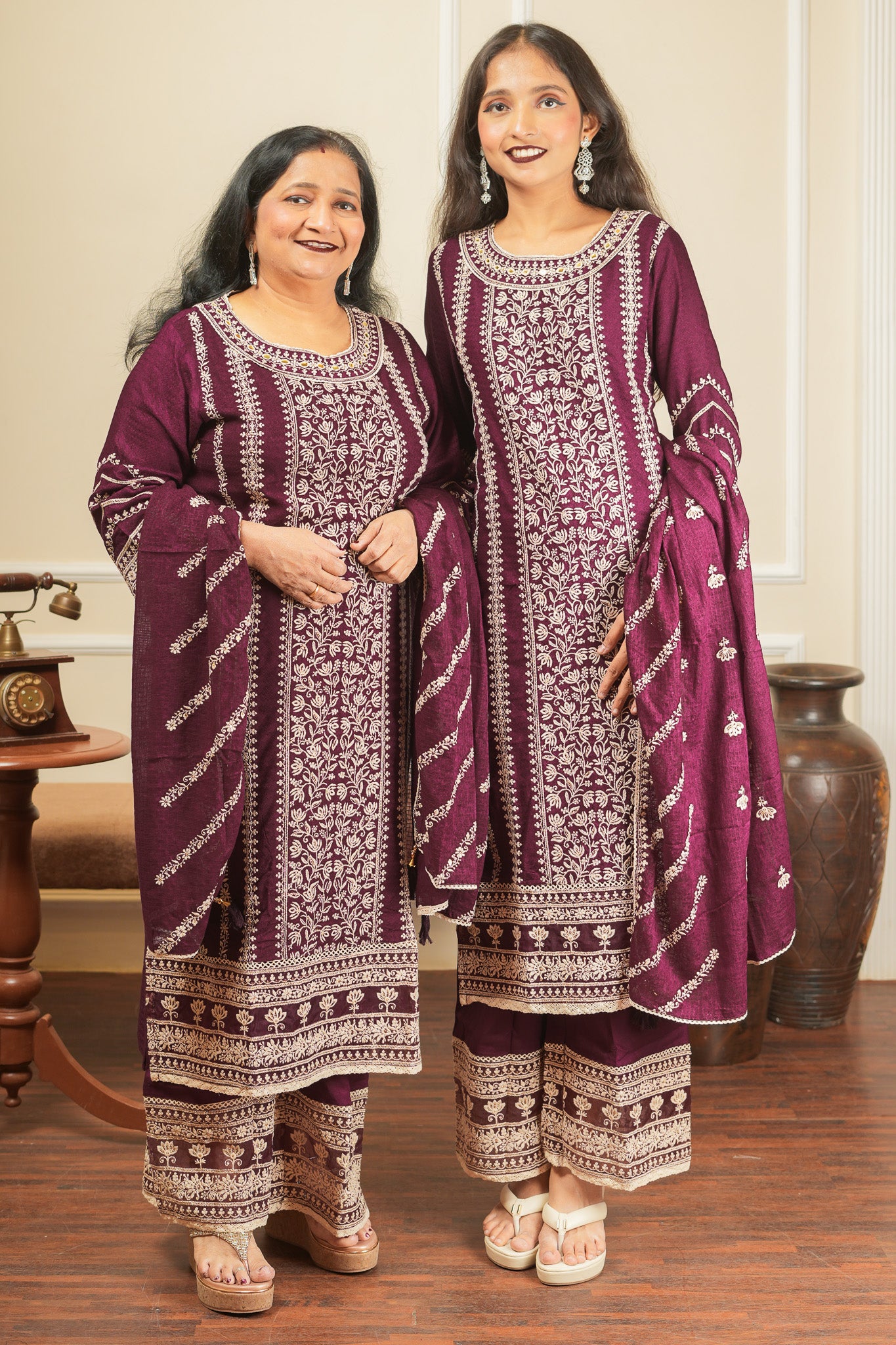 Apsara's Nirvana Kurta Set With Dupatta - Dark Wine