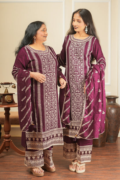 Apsara's Nirvana Kurta Set With Dupatta - Dark Wine