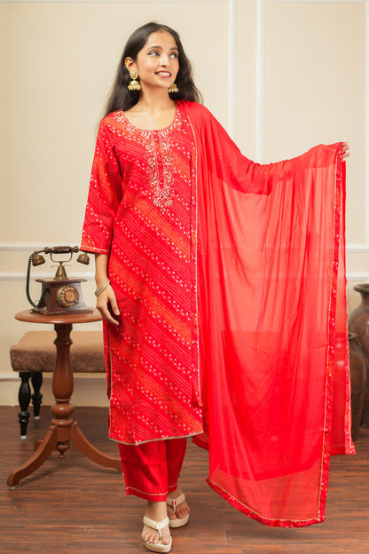 Rangrelia Leheriya Kurta Set With Dupatta