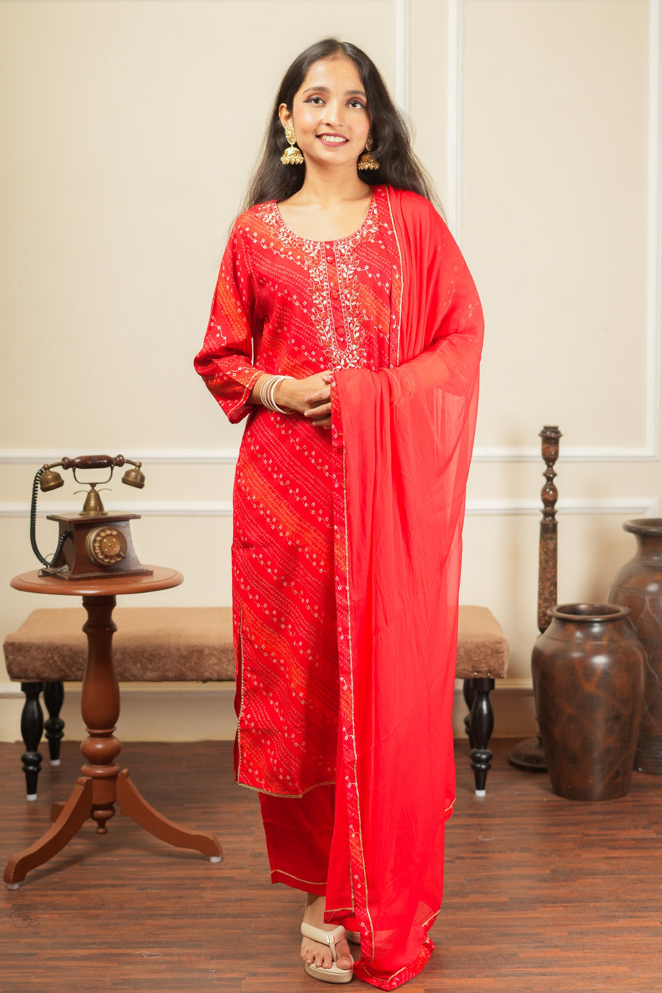 Rangrelia Leheriya Kurta Set With Dupatta