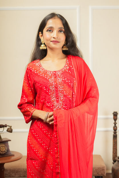 Rangrelia Leheriya Kurta Set With Dupatta