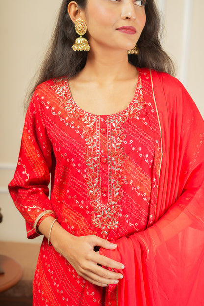 Rangrelia Leheriya Kurta Set With Dupatta