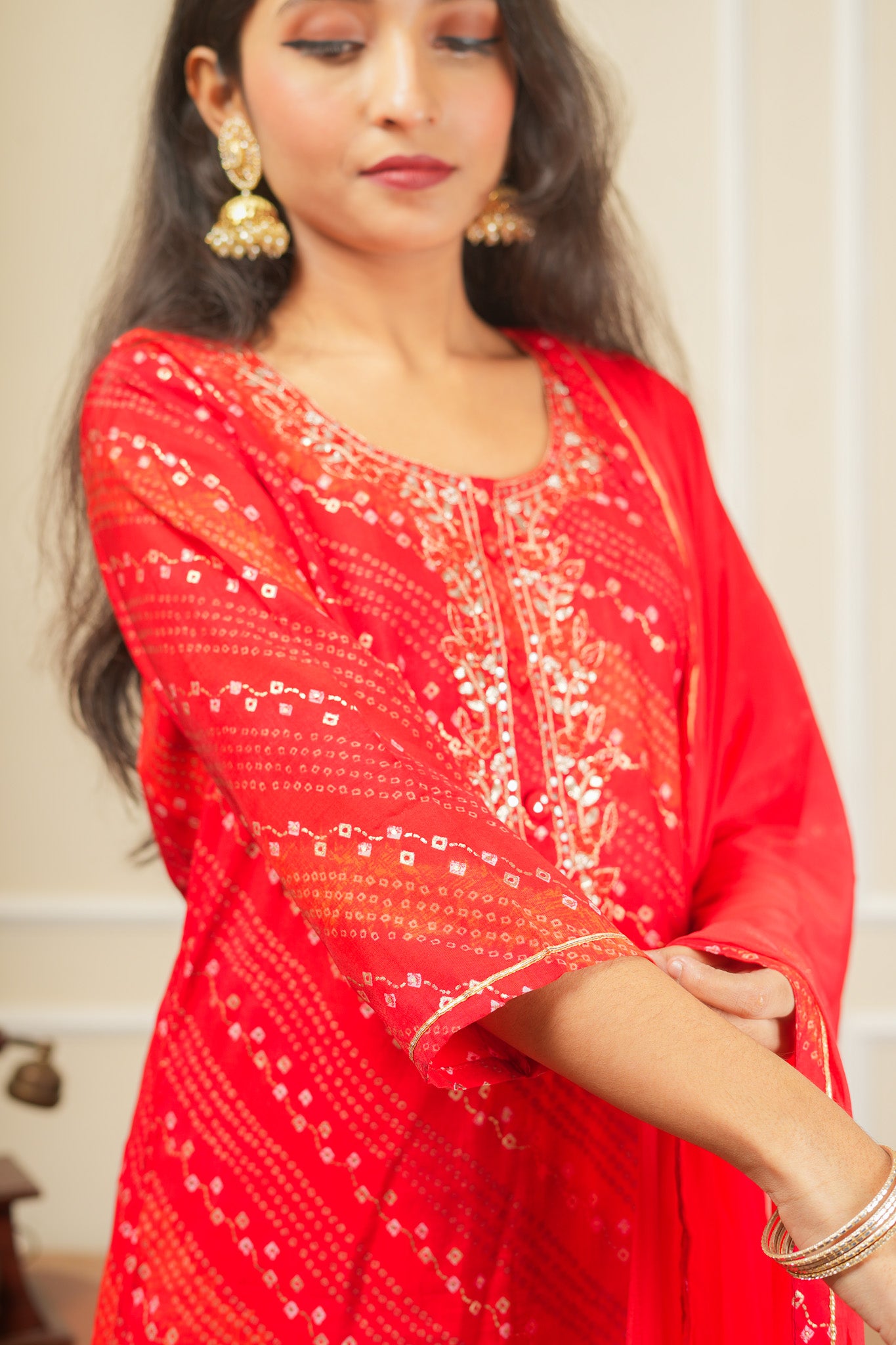 Rangrelia Leheriya Kurta Set With Dupatta