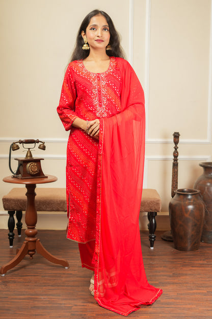 Rangrelia Leheriya Kurta Set With Dupatta