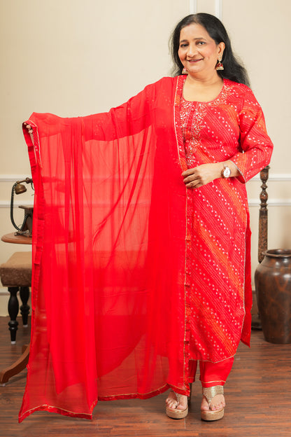 Rangrelia Leheriya Kurta Set With Dupatta