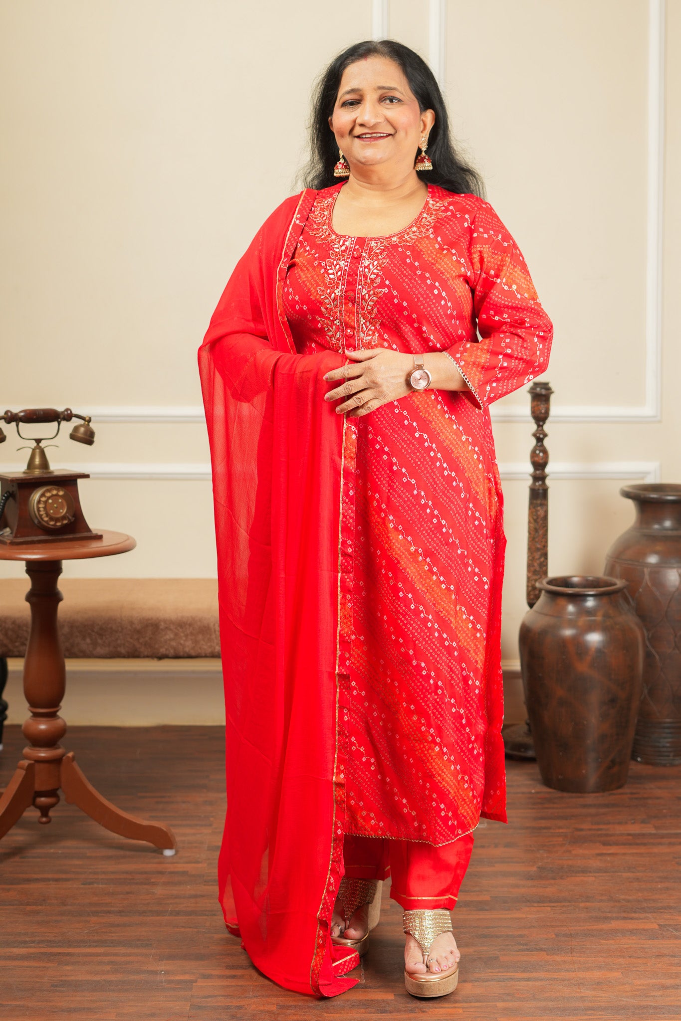 Rangrelia Leheriya Kurta Set With Dupatta