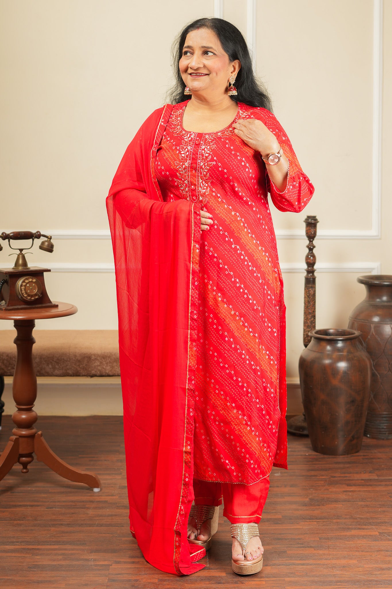 Rangrelia Leheriya Kurta Set With Dupatta