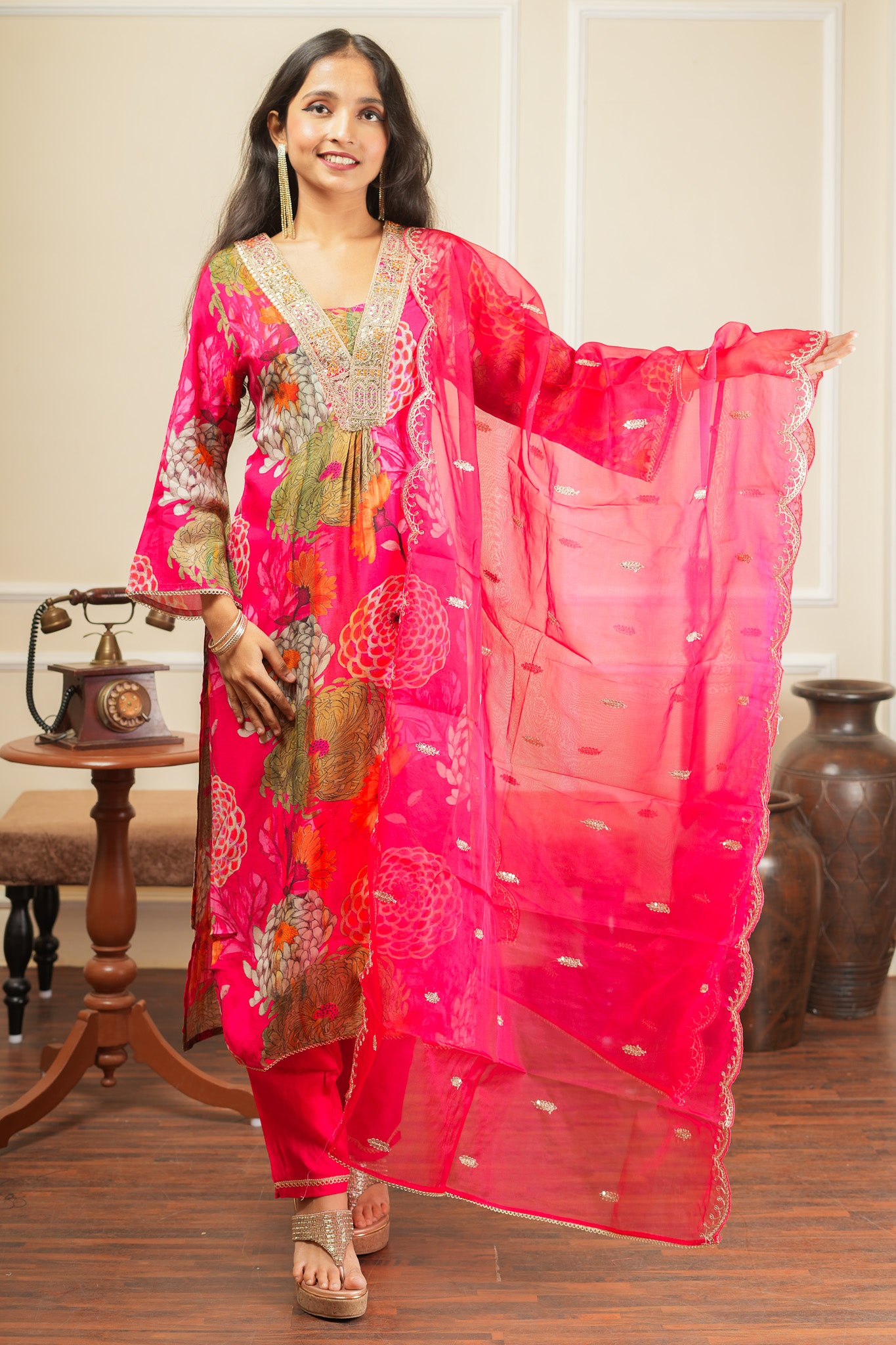 Ragini Bloom Kurta Set With Dupatta - Pink