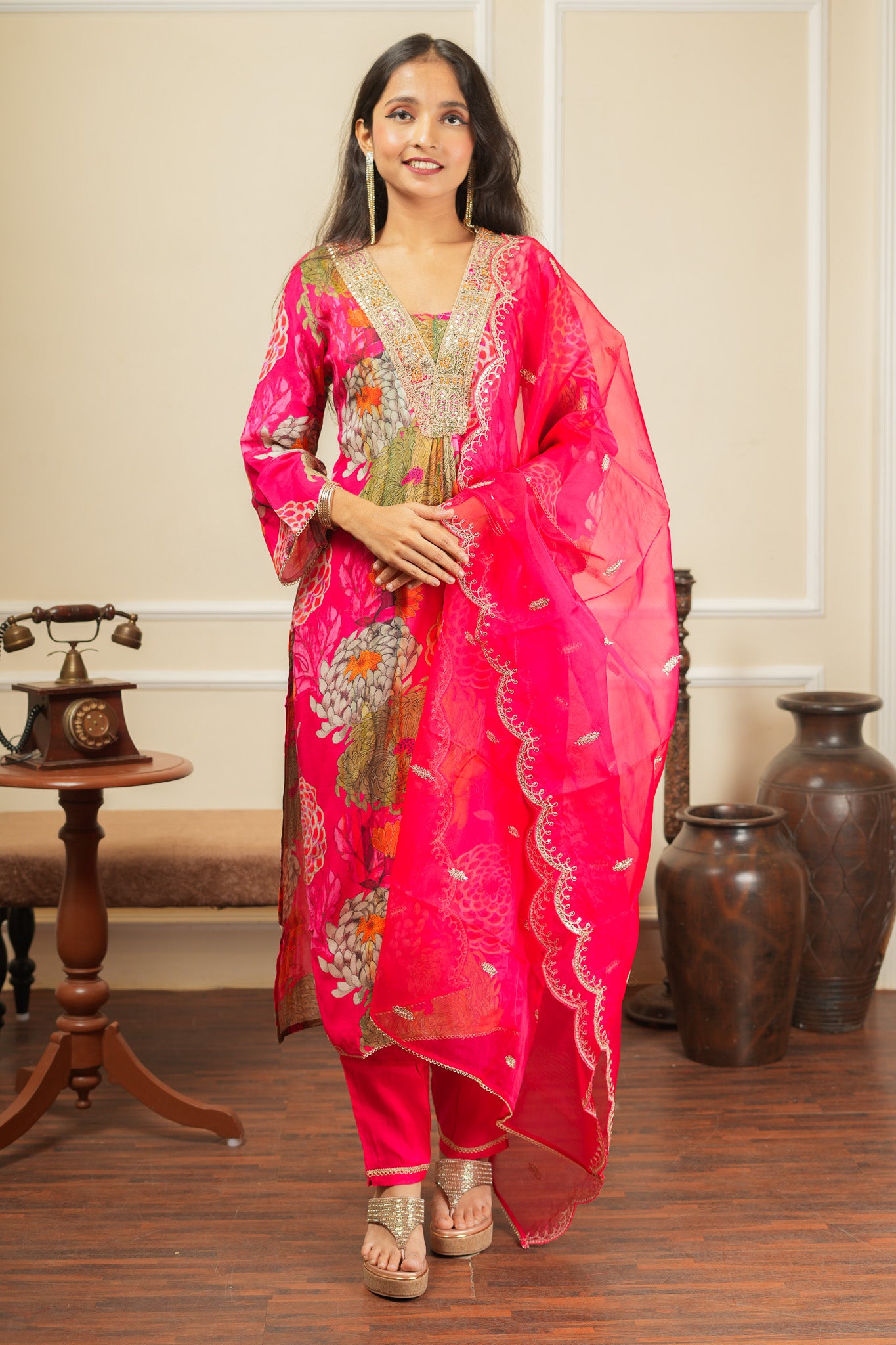 Ragini Bloom Kurta Set With Dupatta - Pink