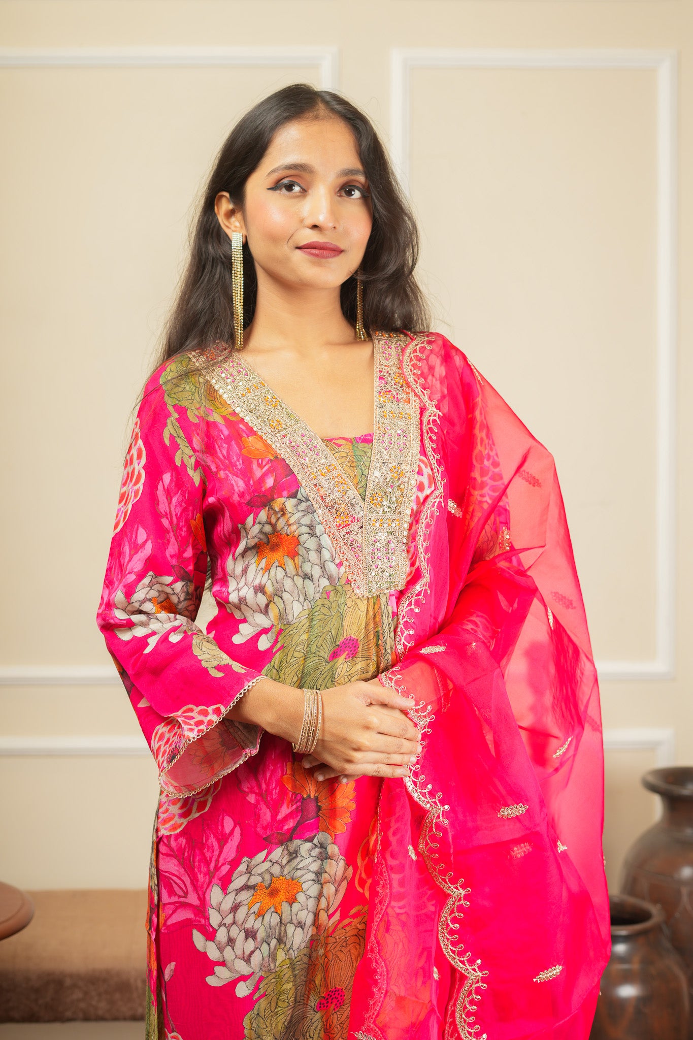 Ragini Bloom Kurta Set With Dupatta - Pink