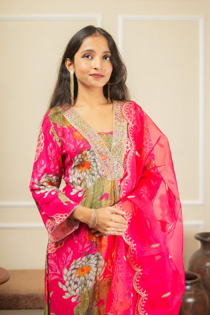 Ragini Bloom Kurta Set With Dupatta - Pink