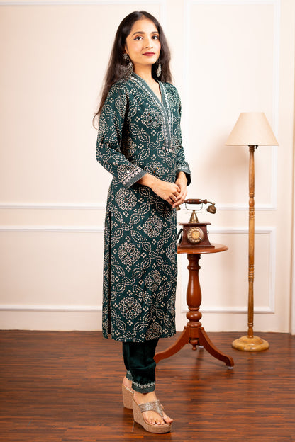 Desi Euphoria Bandhani Coord Set - Green