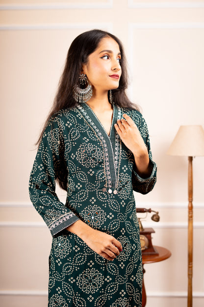 Desi Euphoria Bandhani Coord Set - Green