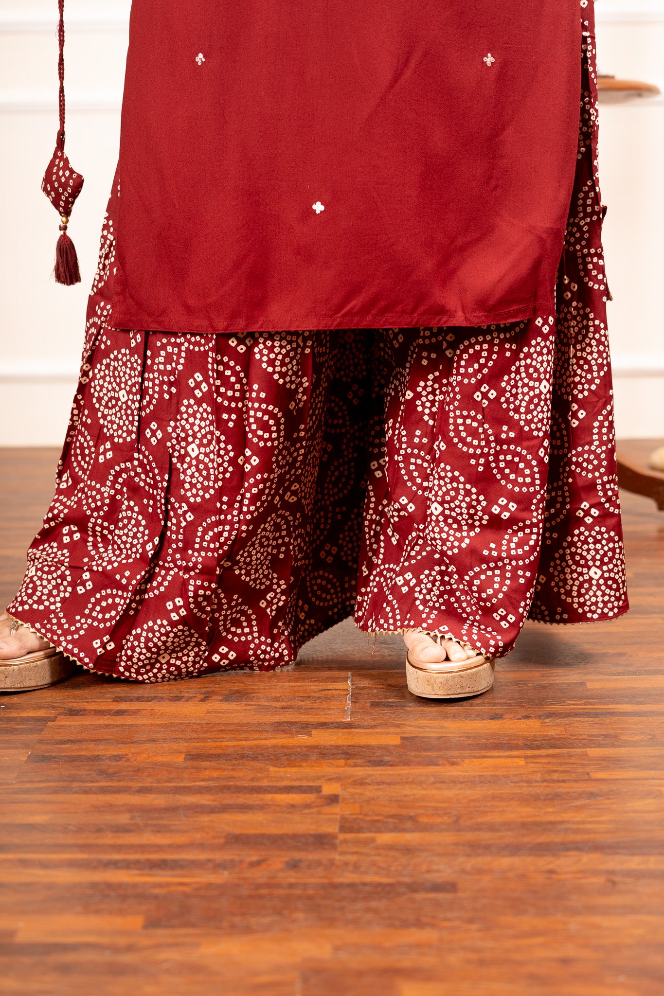 Bandhani Twirl Coord Set - Maroon