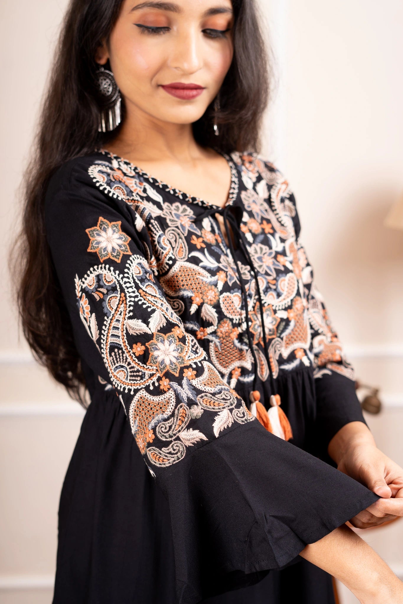 Daisy Dreams Embroidered Short Kurti - Black