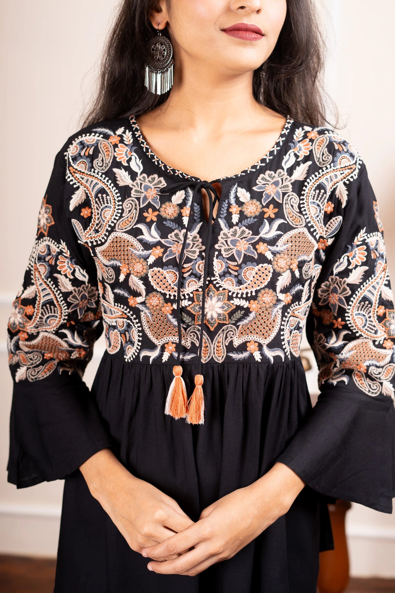 Daisy Dreams Embroidered Short Kurti - Black