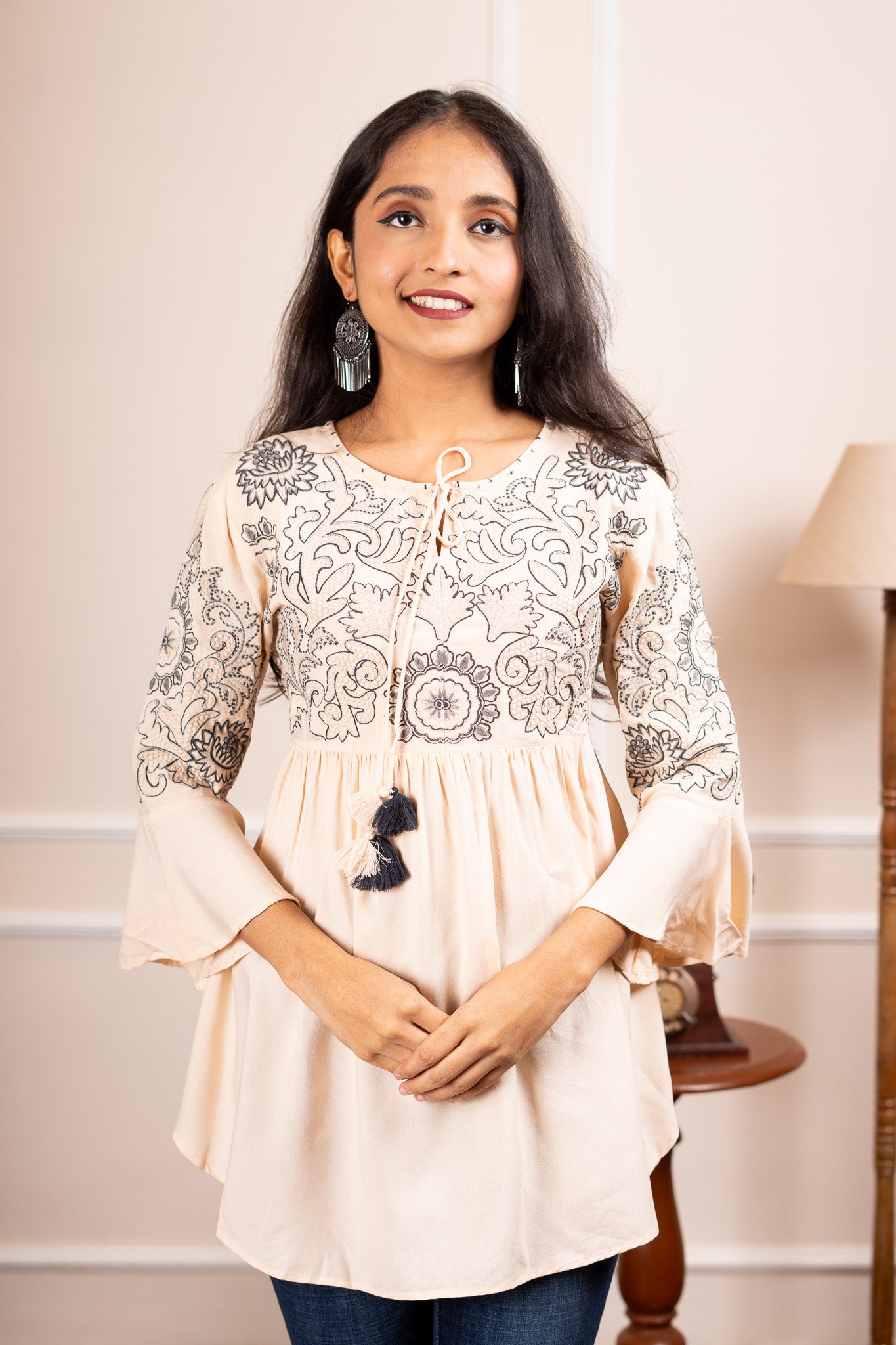 Floral Fable Short Kurti - Off White