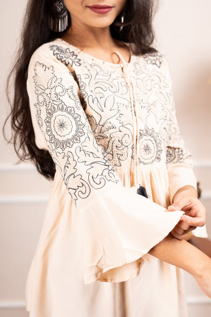 Floral Fable Short Kurti - Off White