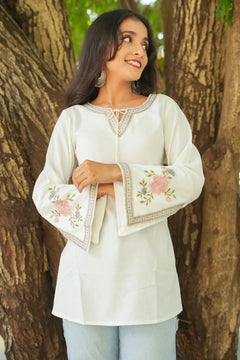 Blossom Belle Embroidered Kurti - White