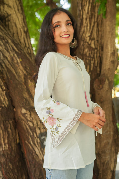 Blossom Belle Kurti - White