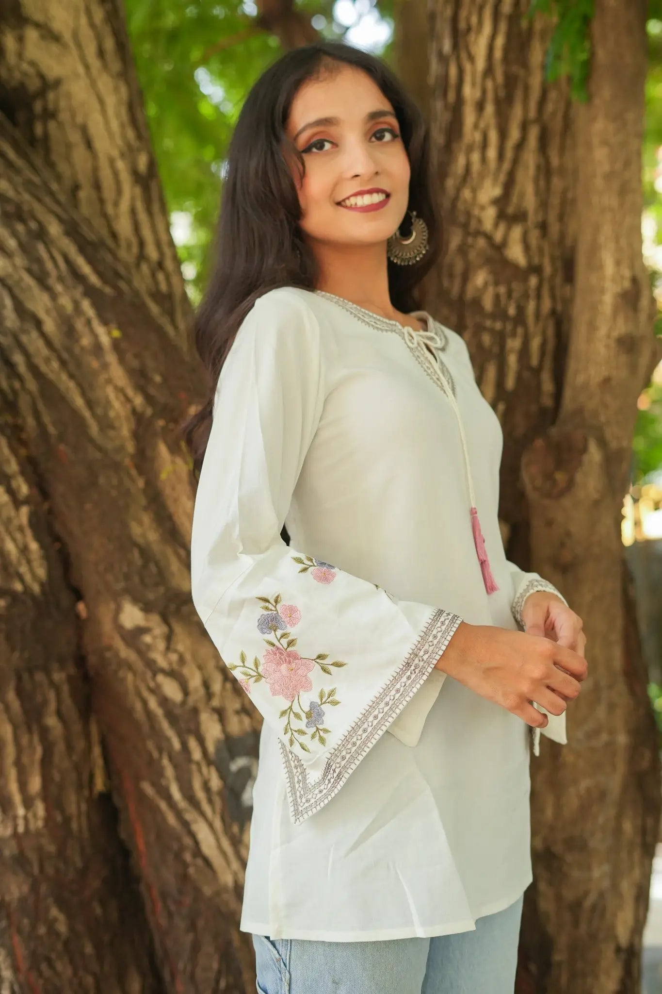 Blossom Belle Embroidered Kurti - White
