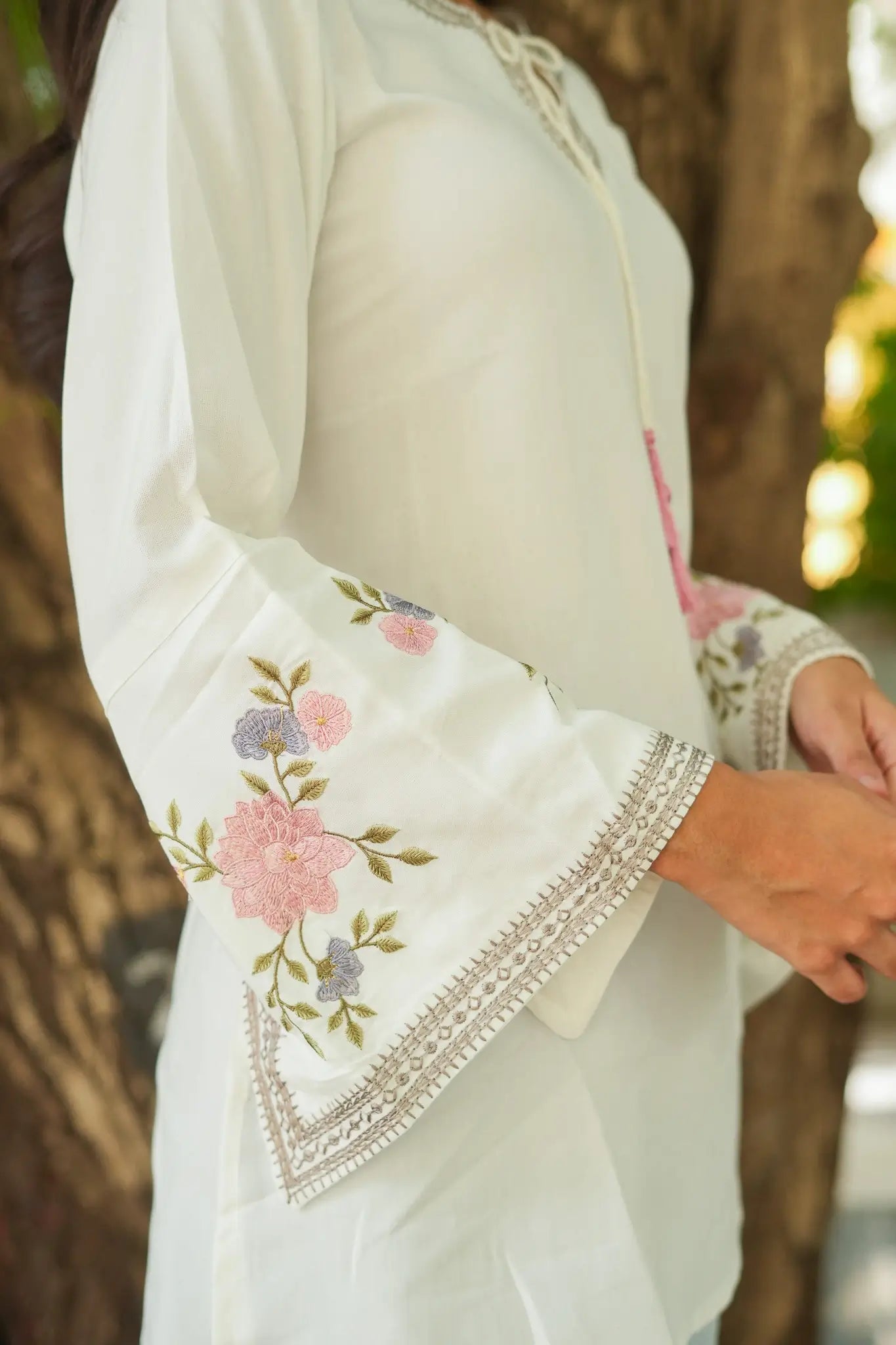 Blossom Belle Embroidered Kurti - White