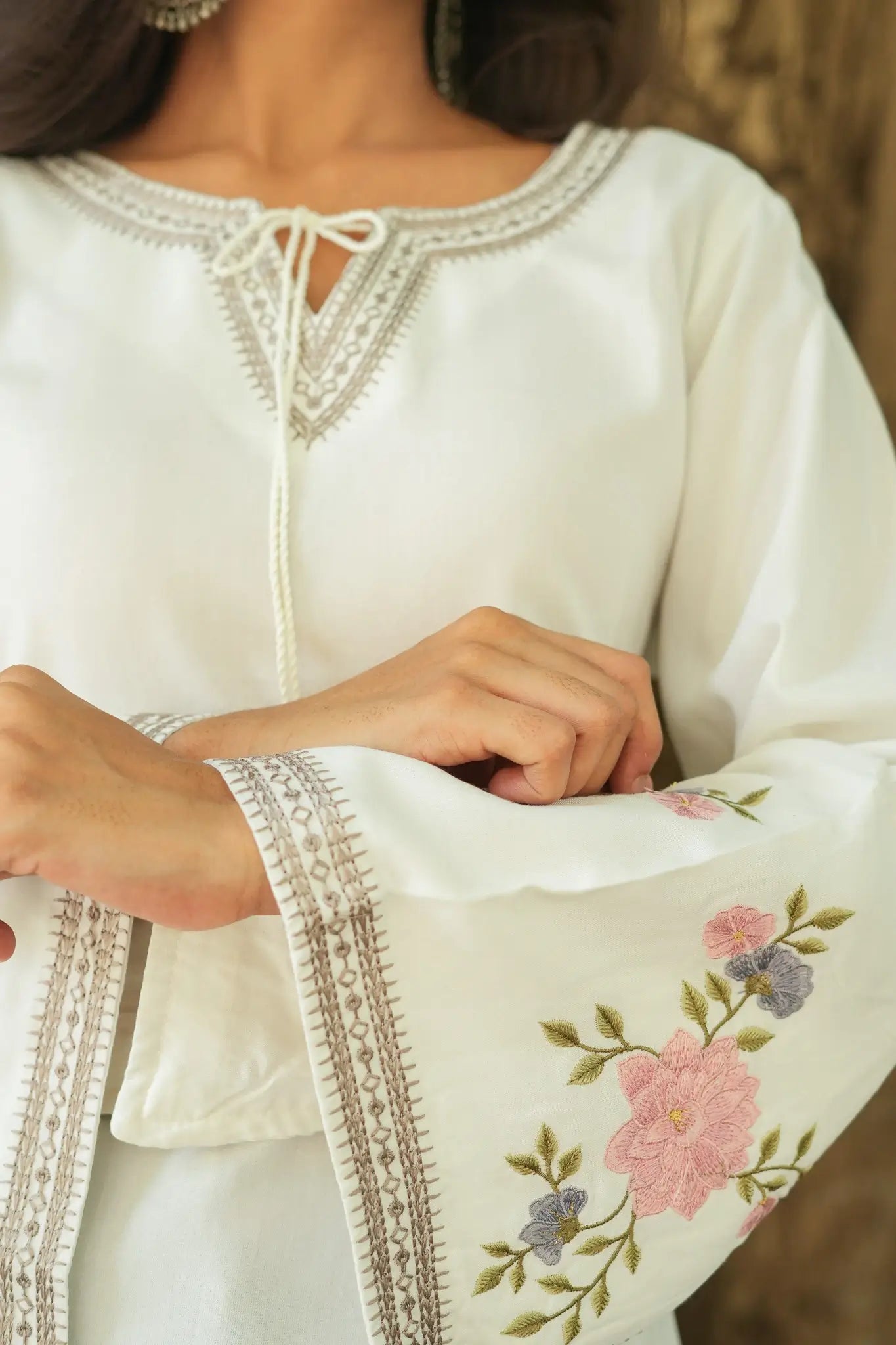 Blossom Belle Embroidered Kurti - White