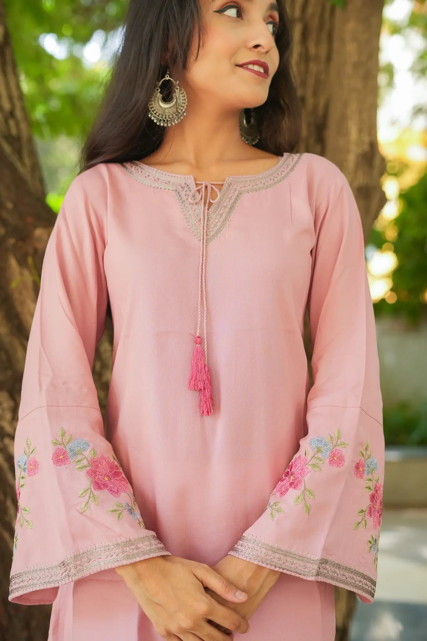 Blossom Belle Embroidered Kurti - Pastel Pink