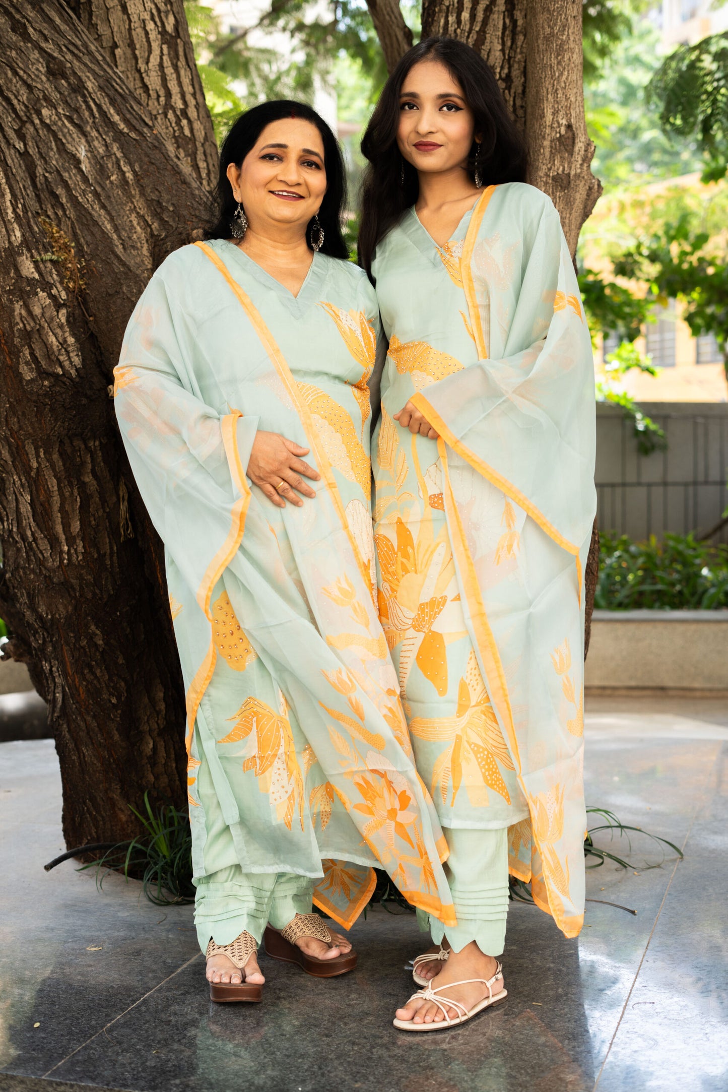 Aqua Sea Corals Straight Kurta Set With Dupatta