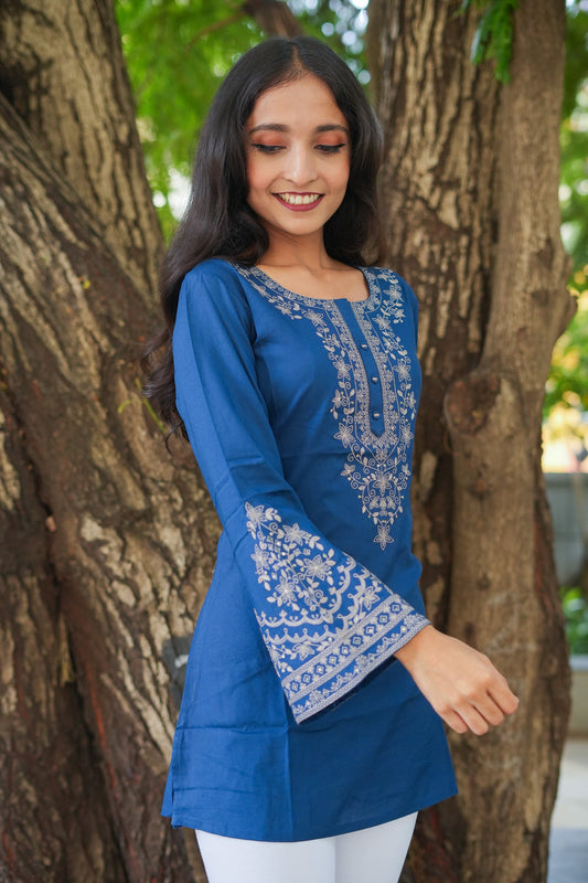 Bellflower Short Kurti - Blue