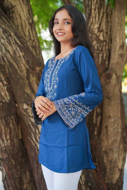 Bellflower Short Kurti - Blue