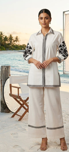 Divena White Solid Black Embroidary Co-ord Sets
