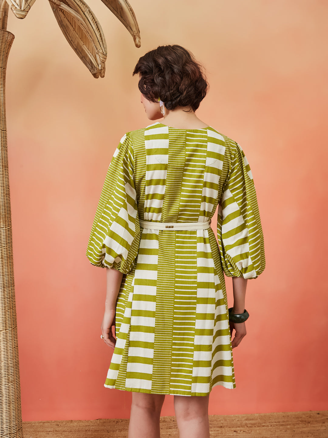 Geometric Striped Dress - Green