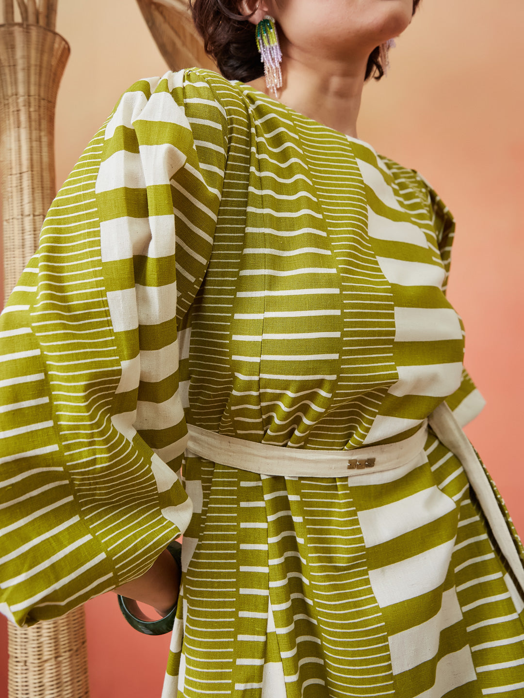 Geometric Striped Dress - Green