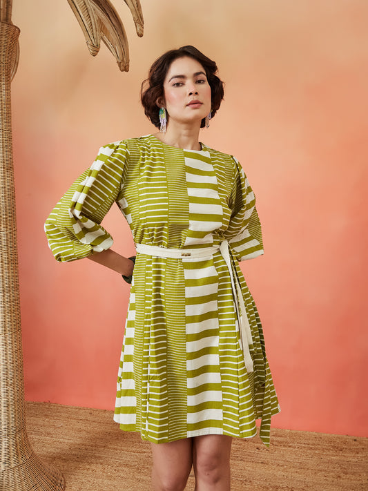 Geometric Striped Dress - Green