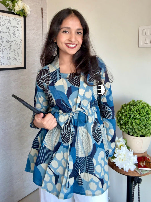 Blue Floral Print Cotton Top