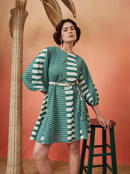 Geometric Striped Dress - Teal