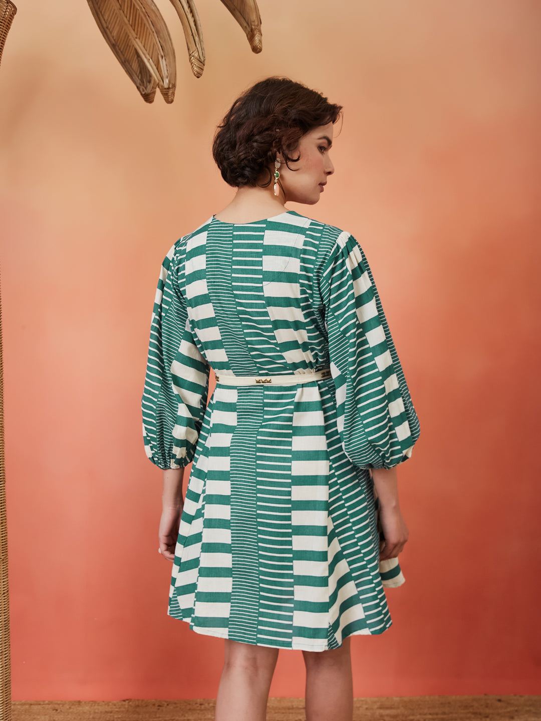 Geometric Striped Dress - Teal